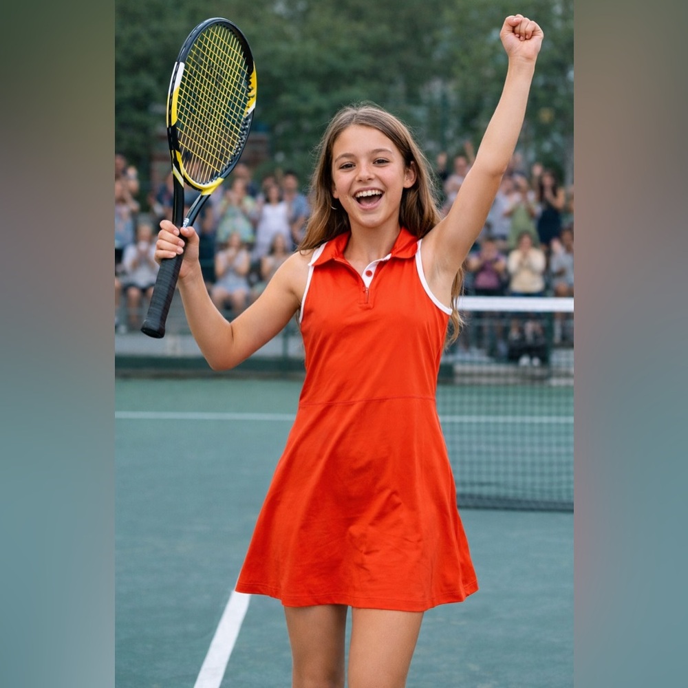 Prince Girls Tropical Orange Sleeveless Fashion Polo Tennis Dress Medium (10/12)